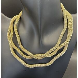 Bartek Vintage Multi Strand Gold Tone Necklace Braided Snake Choker Chain 14”